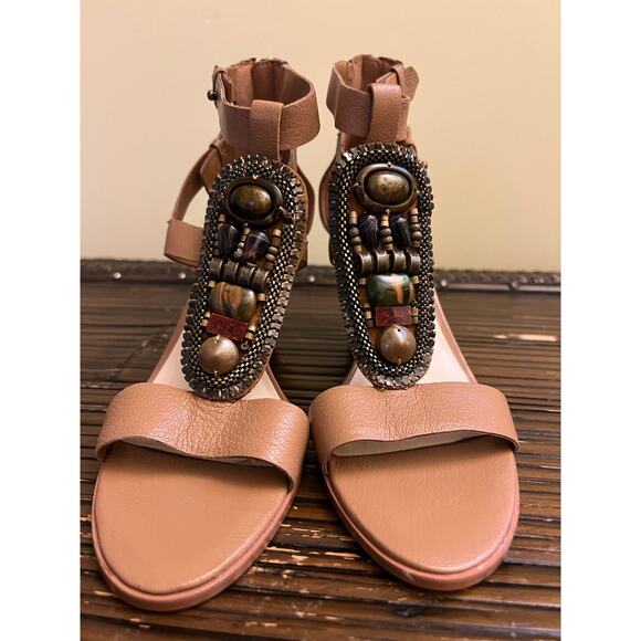 Nine West Women's Reese Leather Dress Sandal Bohemian Beaded Gladiator Size 7 - Picture 5 of 11